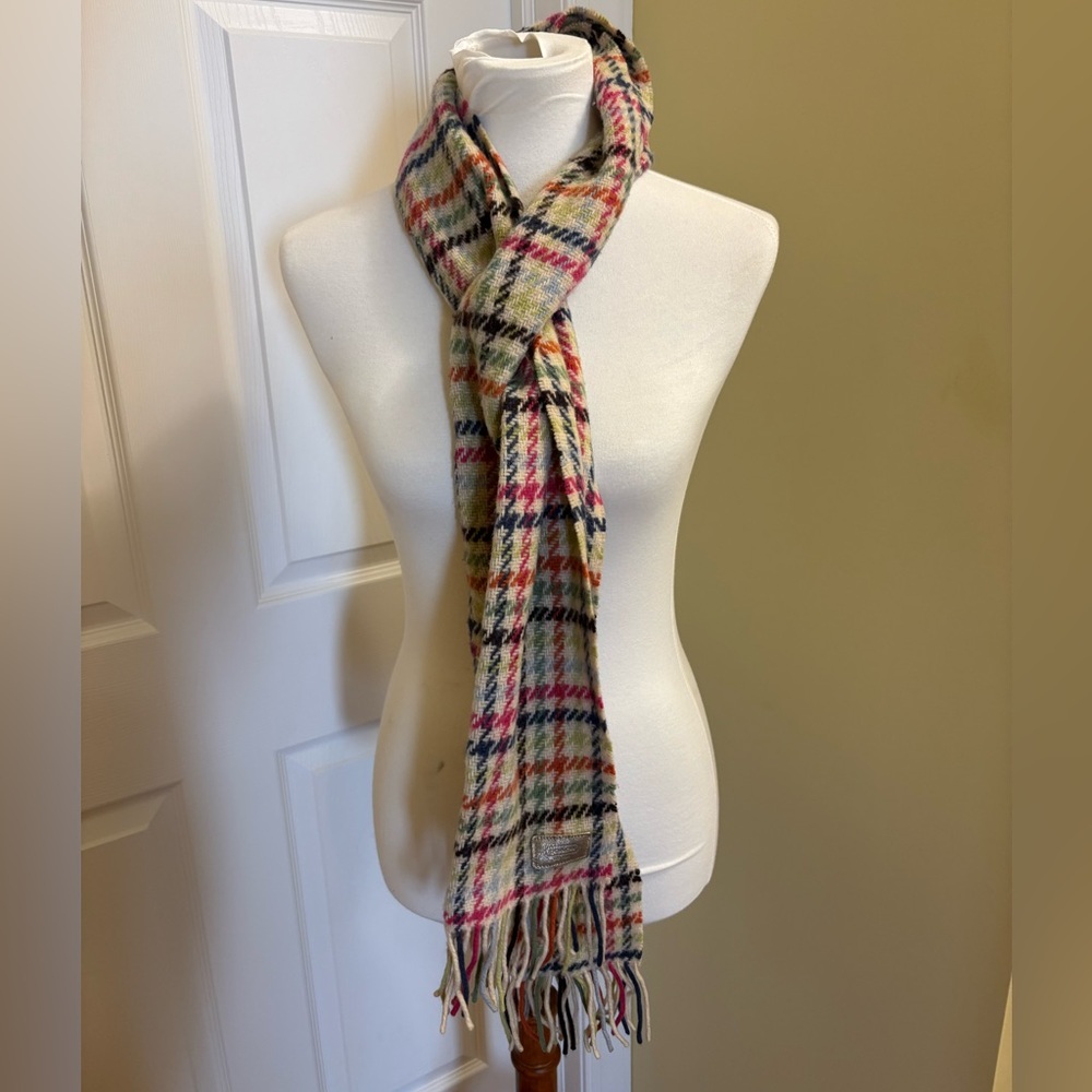 Coach Multicolor Plaid Fringe Scarf - Cream, Pink, Blue, Yellow